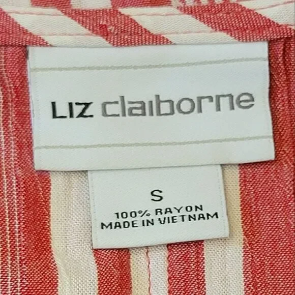 Liz Claiborne Red & White Striped V-neck Cap Sleeve Button Down Blouse Size S - Picture 7 of 8